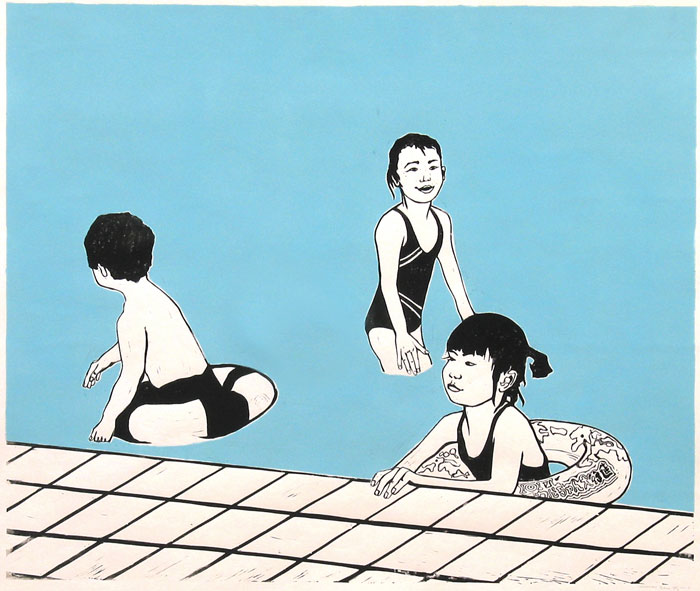 Schwimmbad | Linolschnitt | Arbeiten | Silvia Götz